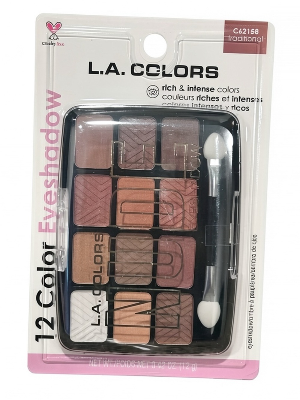 L.A. COLORS 12-Color Eyeshadow Palette - Pink, Brown & Cream Tones
